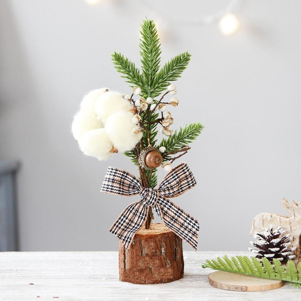 BowLift | Mini Tabletop Christmas Tree with Rustic Base for Warm Holiday Decoration