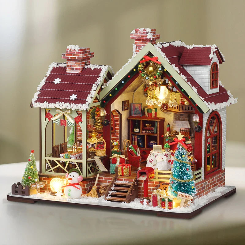BowLift | Miniatuur Houten Poppenhuis – Creatieve Bouwset met LED-Verlichting & Meubels