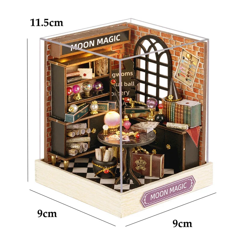 BowLift | Miniatuur Houten Poppenhuis – Creatieve Bouwset met LED-Verlichting & Meubels