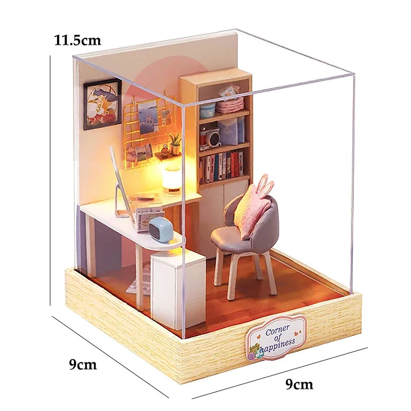 BowLift | Miniatuur Houten Poppenhuis – Creatieve Bouwset met LED-Verlichting & Meubels