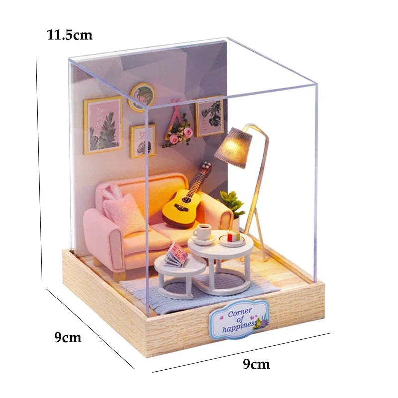 BowLift | Miniatuur Houten Poppenhuis – Creatieve Bouwset met LED-Verlichting & Meubels