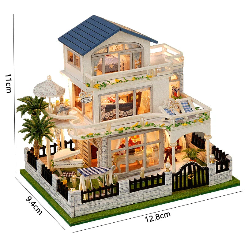 BowLift | Miniatuur Houten Poppenhuis – Creatieve Bouwset met LED-Verlichting & Meubels