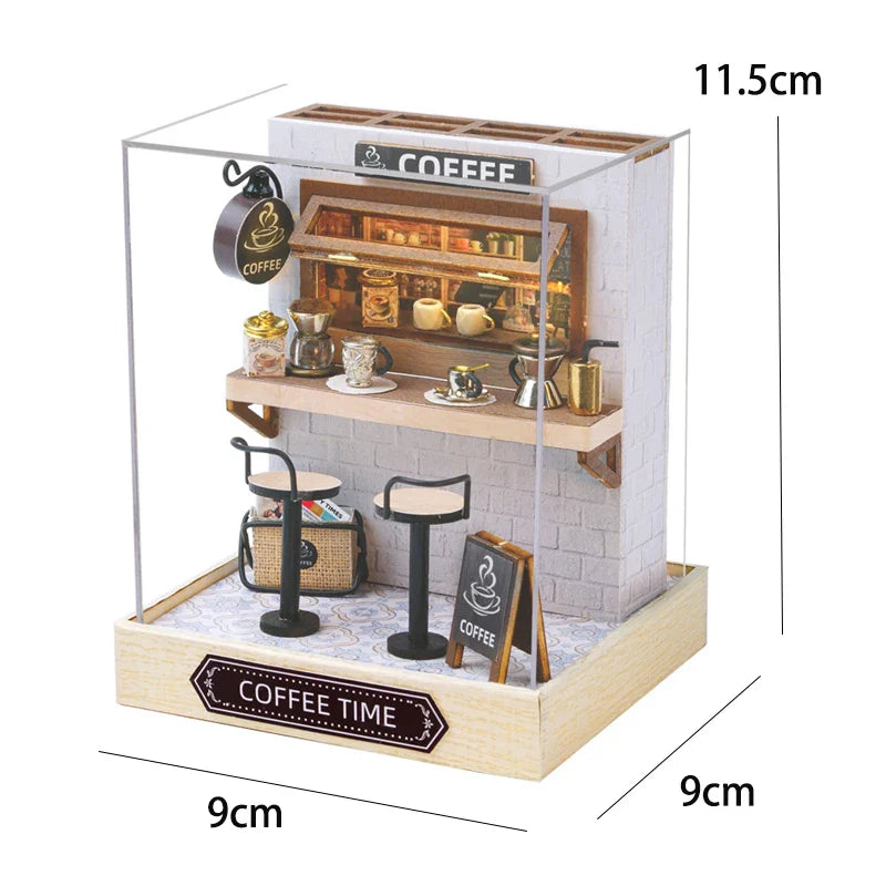 BowLift | Miniatuur Houten Poppenhuis – Creatieve Bouwset met LED-Verlichting & Meubels