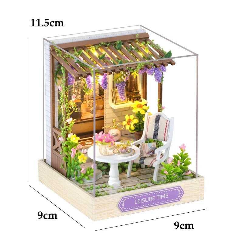 BowLift | Miniatuur Houten Poppenhuis – Creatieve Bouwset met LED-Verlichting & Meubels