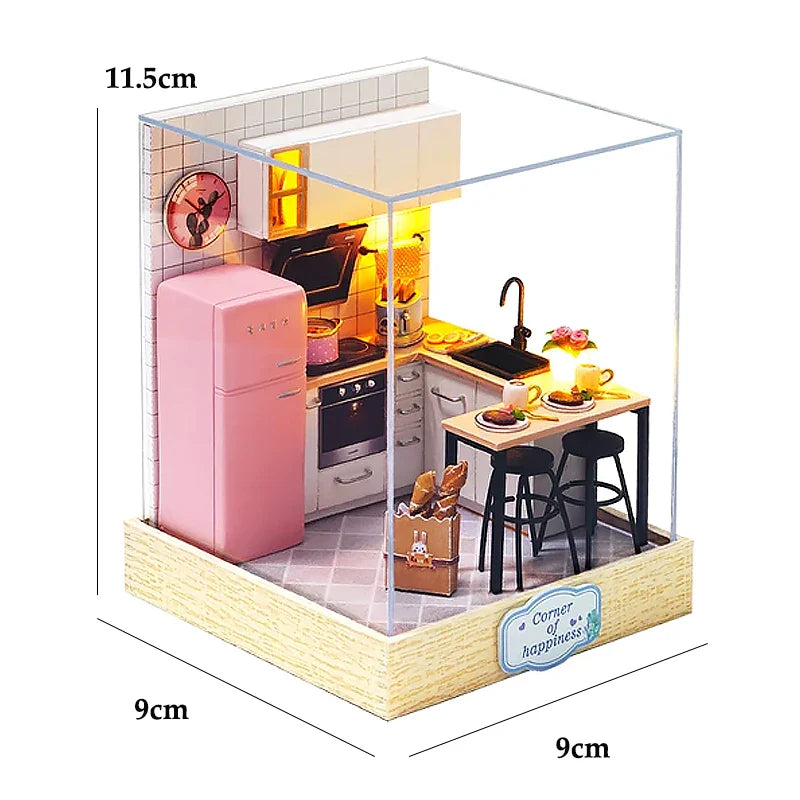 BowLift | Miniatuur Houten Poppenhuis – Creatieve Bouwset met LED-Verlichting & Meubels