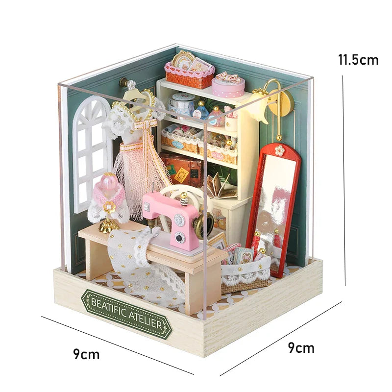 BowLift | Miniatuur Houten Poppenhuis – Creatieve Bouwset met LED-Verlichting & Meubels