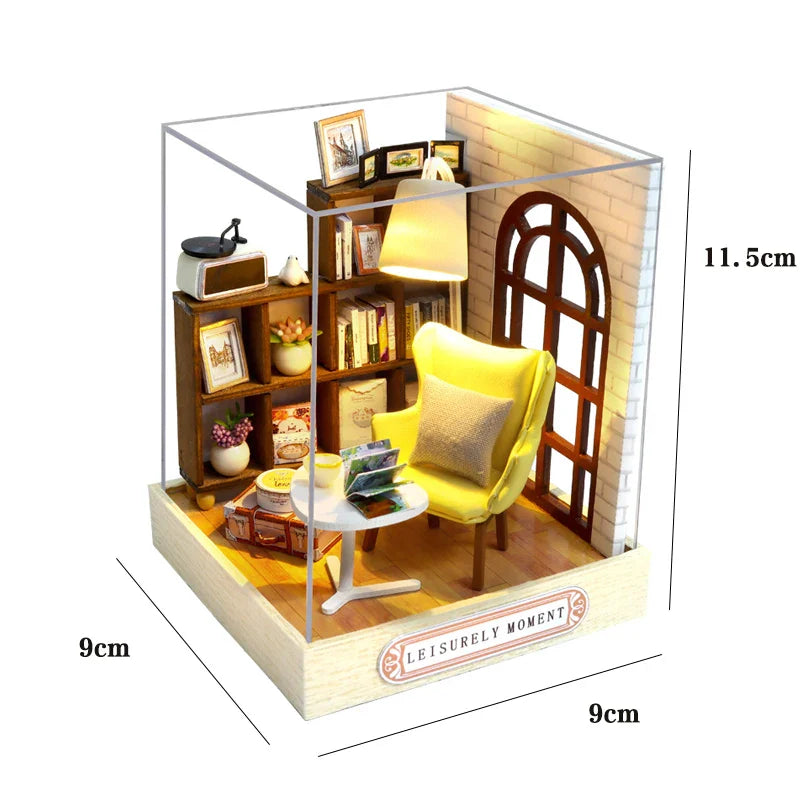 BowLift | Miniatuur Houten Poppenhuis – Creatieve Bouwset met LED-Verlichting & Meubels