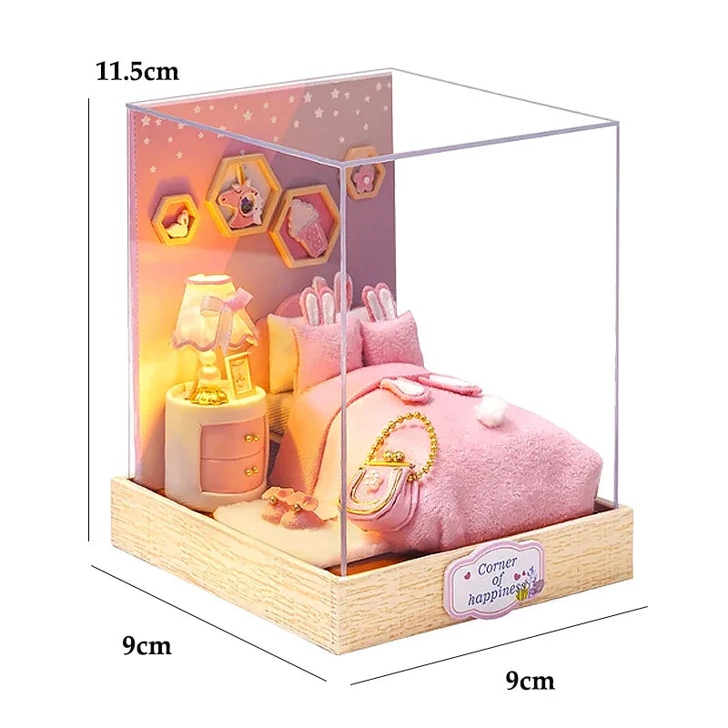 BowLift | Miniatuur Houten Poppenhuis – Creatieve Bouwset met LED-Verlichting & Meubels