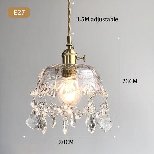 Minimalistic Retro Crystal Glass Pendant Light Bowlift
