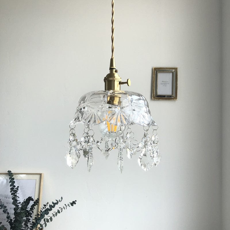 Minimalistic Retro Crystal Glass Pendant Light Bowlift