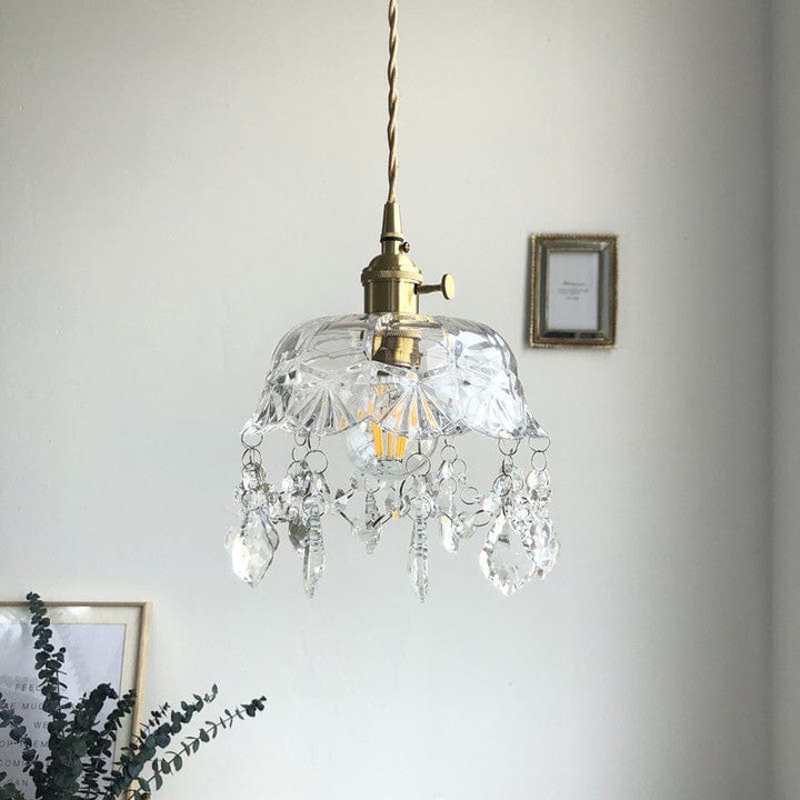 Minimalistic Retro Crystal Glass Pendant Light Bowlift