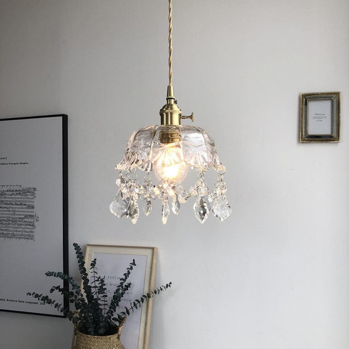 Minimalistic Retro Crystal Glass Pendant Light Bowlift