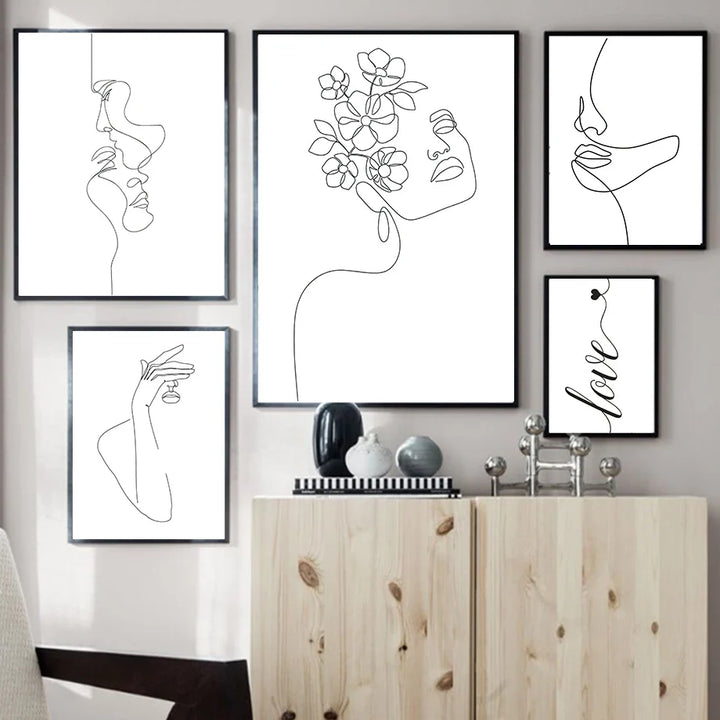 Minimalist Abstract Black White Beauty Figure Art Line Art Fine Art Canvas Prints Pictures For Living Room Bedroom Salon Art Decor | Bowlift