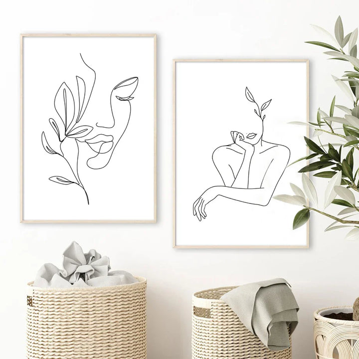 Minimalist Abstract Black White Beauty Figure Art Line Art Fine Art Canvas Prints Pictures For Living Room Bedroom Salon Art Decor | Bowlift