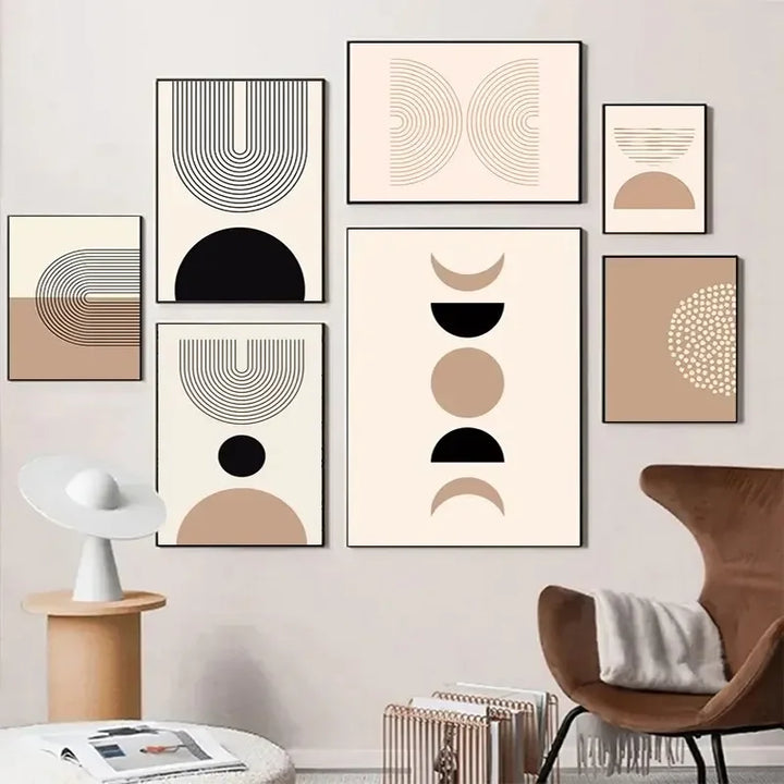 Minimalist Abstract Geometric Moon Phase Line Art Wall Art Fine Art Canvas Prints Pictures For Modern Apartment Living Room Nordic Home Decor | Bowlift