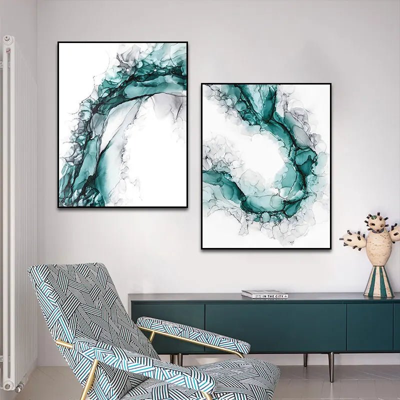 Minimalist Abstract Green Ice Marble Print Wall Art Fine Art Canvas Prints Posters Pictures For Modern Living Room Home Office Art Decor | Bowlift