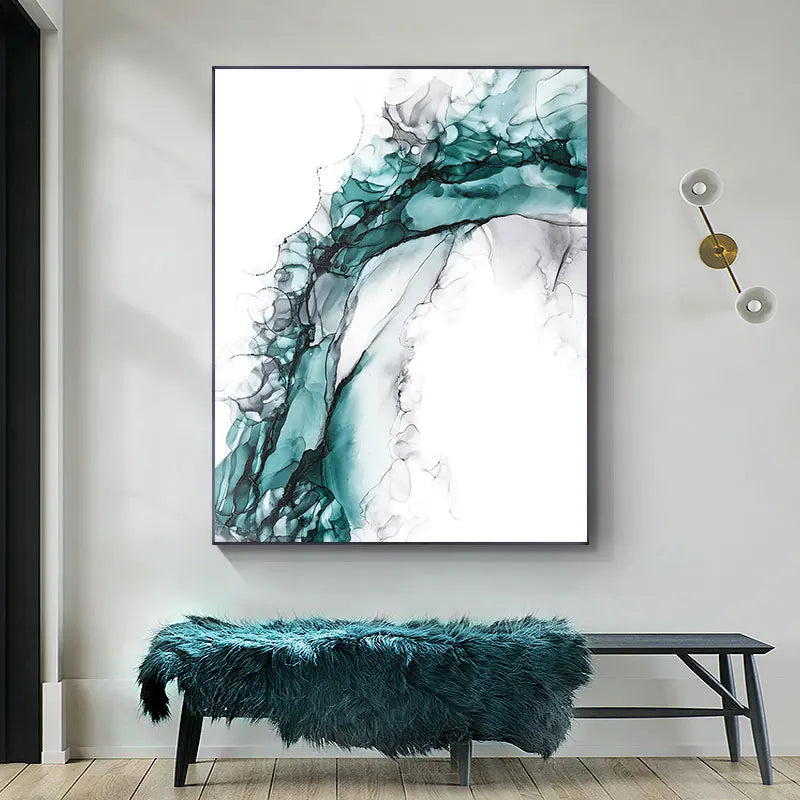 Minimalist Abstract Green Ice Marble Print Wall Art Fine Art Canvas Prints Posters Pictures For Modern Living Room Home Office Art Decor | Bowlift