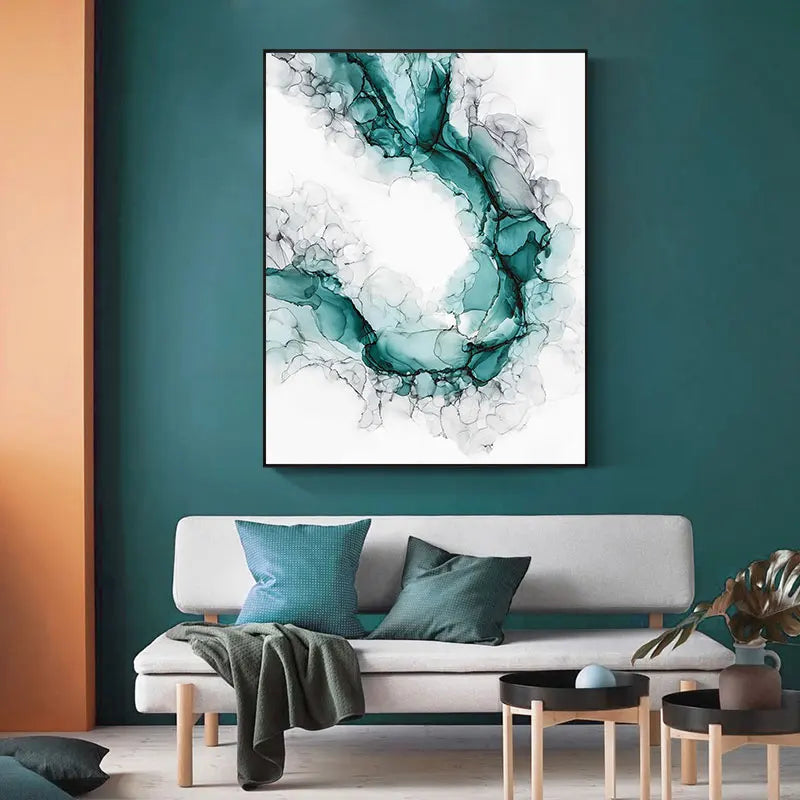 Minimalist Abstract Green Ice Marble Print Wall Art Fine Art Canvas Prints Posters Pictures For Modern Living Room Home Office Art Decor | Bowlift