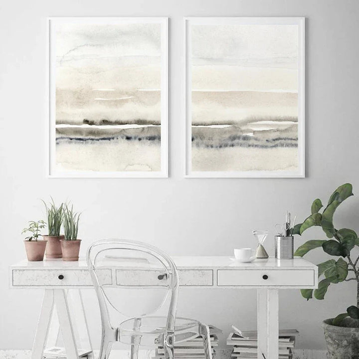 Minimalist Abstract Landscape Wall Art Fine Art Canvas Prints Beige Grey Pictures For Modern Living Room Bedroom Dining Room Scandinavian Home Decor | Bowlift
