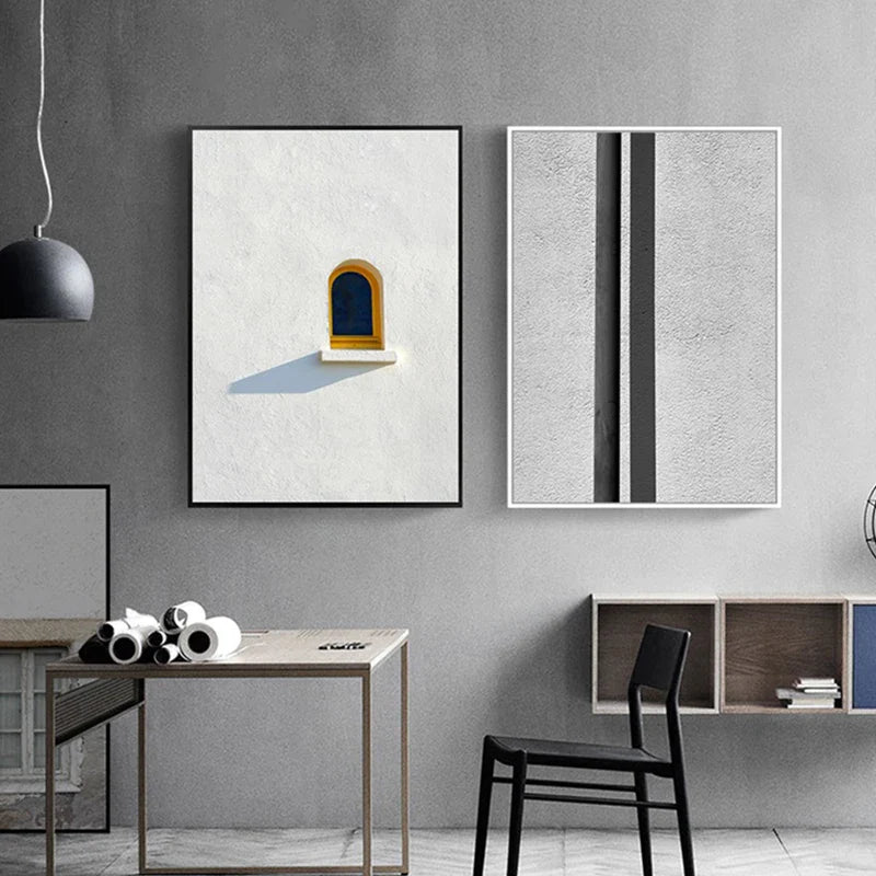 Minimalist Black White Architectural Abstract Wall Art Fine Art Canvas Prints Pictures For Modern Apartment Living Room Art For Contemporary Home Decor | Bowlift