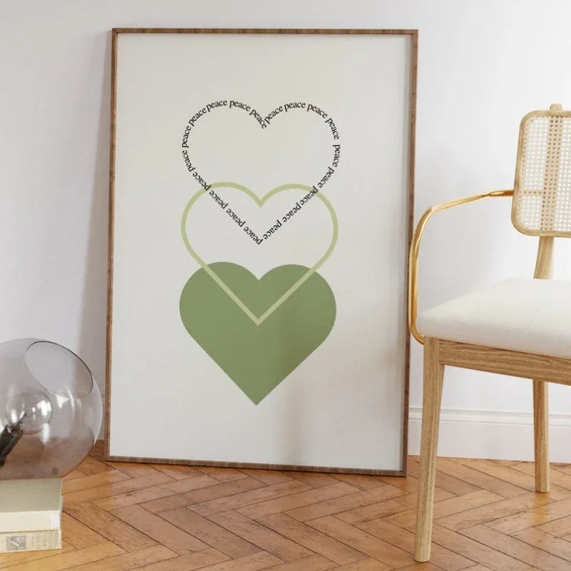 Minimalist Peace Love Hearts Wall Art Fine Art Canvas Prints Simple Inspirational Quotes Poster Picture For Living Room Bedroom Decor | Bowlift