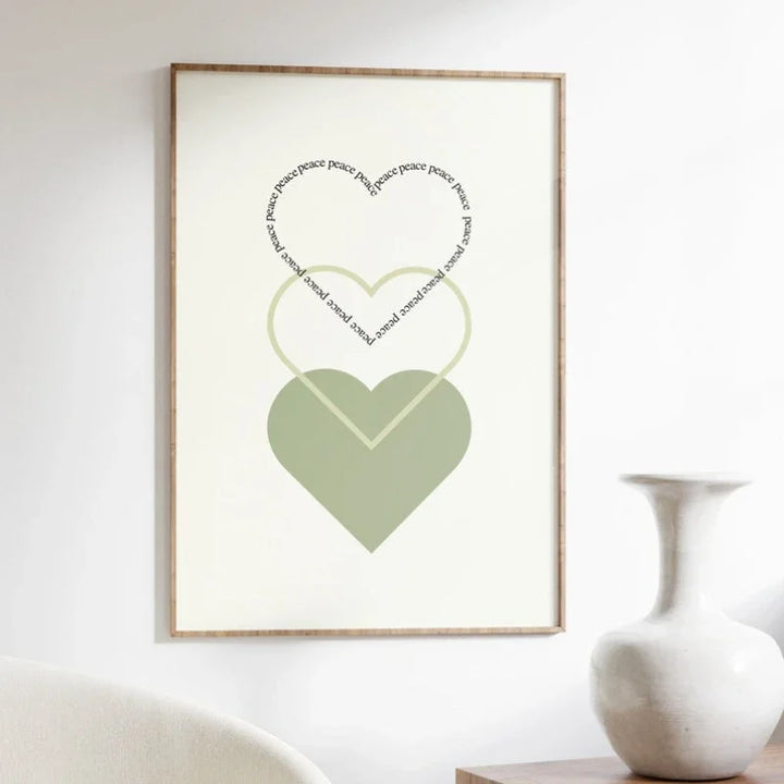 Minimalist Peace Love Hearts Wall Art Fine Art Canvas Prints Simple Inspirational Quotes Poster Picture For Living Room Bedroom Decor | Bowlift