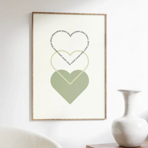 Minimalist Peace Love Hearts Wall Art Fine Art Canvas Prints Simple Inspirational Quotes Poster Picture For Living Room Bedroom Decor | Bowlift