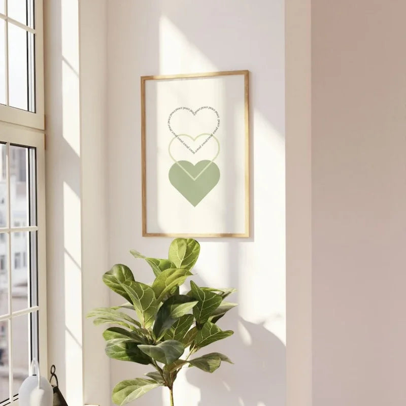 Minimalist Peace Love Hearts Wall Art Fine Art Canvas Prints Simple Inspirational Quotes Poster Picture For Living Room Bedroom Decor | Bowlift