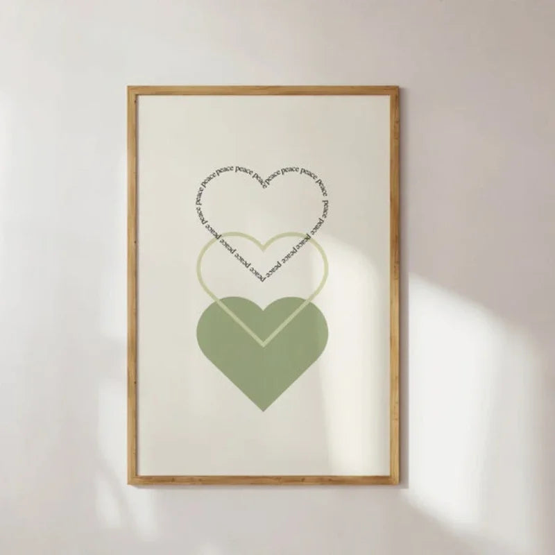 Minimalist Peace Love Hearts Wall Art Fine Art Canvas Prints Simple Inspirational Quotes Poster Picture For Living Room Bedroom Decor | Bowlift