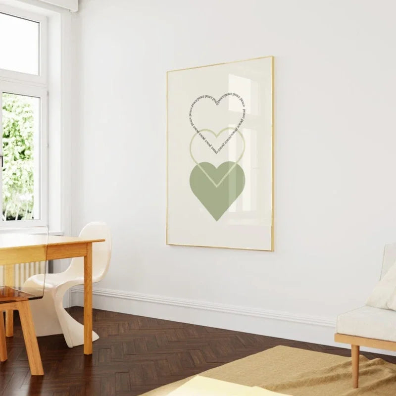 Minimalist Peace Love Hearts Wall Art Fine Art Canvas Prints Simple Inspirational Quotes Poster Picture For Living Room Bedroom Decor | Bowlift