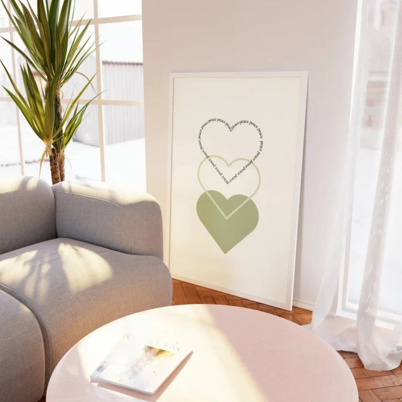 Minimalist Peace Love Hearts Wall Art Fine Art Canvas Prints Simple Inspirational Quotes Poster Picture For Living Room Bedroom Decor | Bowlift