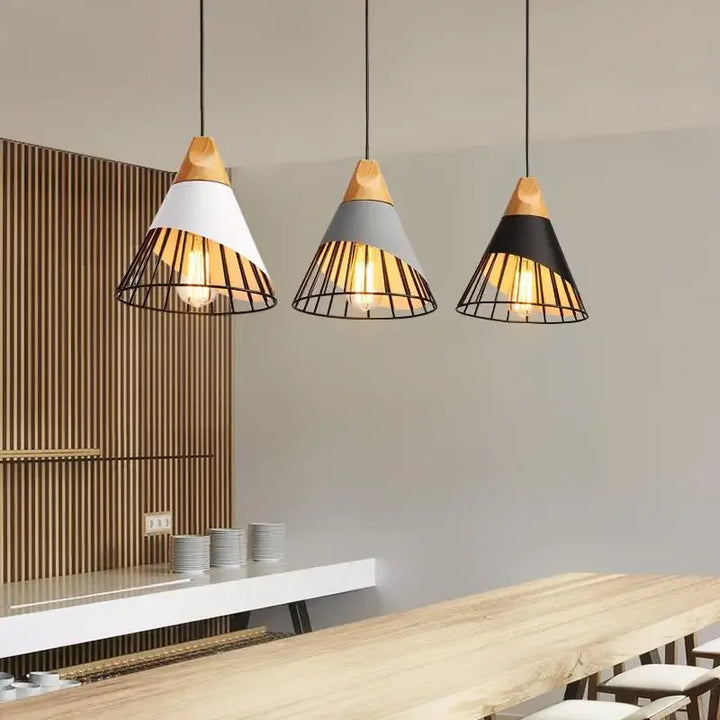 Modern Pendant Lights – Stylish Hanging Light made of Wood and Metal for Dining Room and Kitchen | Bowlift
