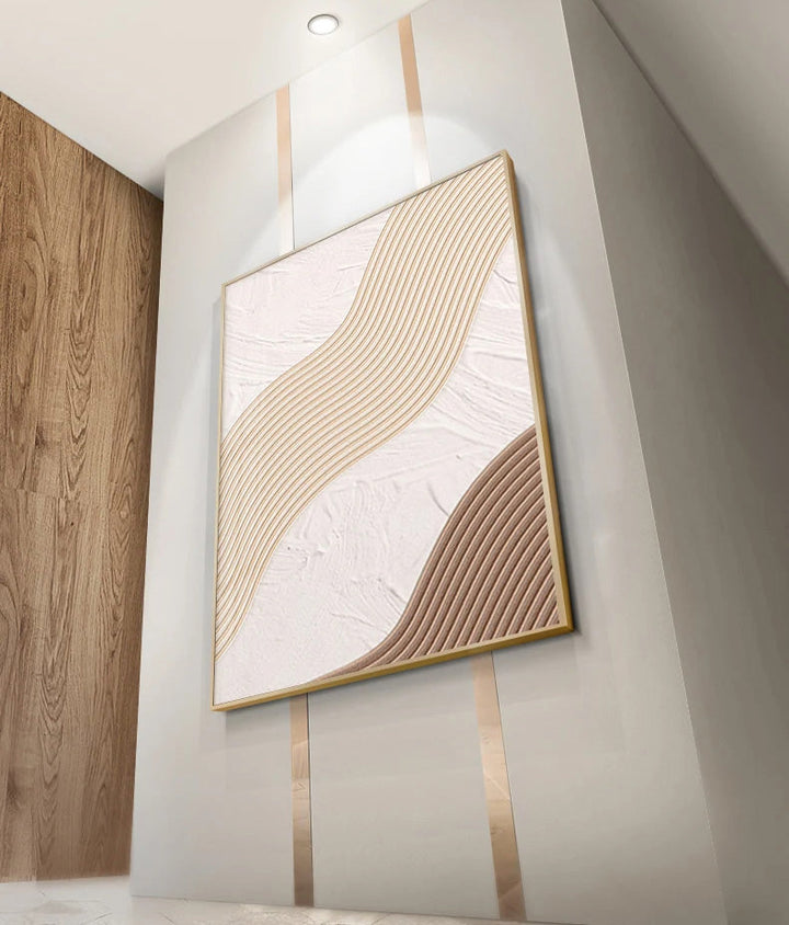 Modern Abstract Beige Geometric Lines Wall Art Fine Art Canvas Prints Pictures For Living Room Dining Room Home Office Decor | Bowlift