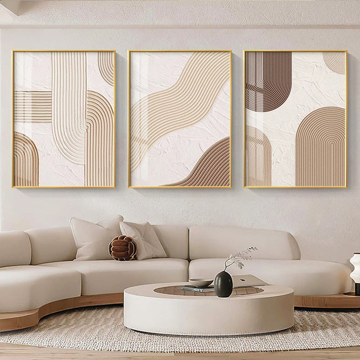 Modern Abstract Beige Geometric Lines Wall Art Fine Art Canvas Prints Pictures For Living Room Dining Room Home Office Decor | Bowlift