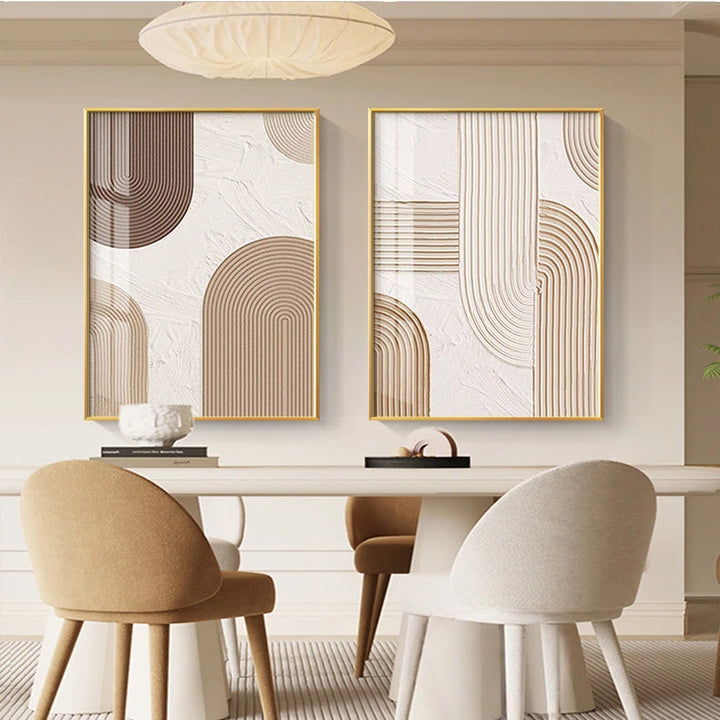 Modern Abstract Beige Geometric Lines Wall Art Fine Art Canvas Prints Pictures For Living Room Dining Room Home Office Decor | Bowlift