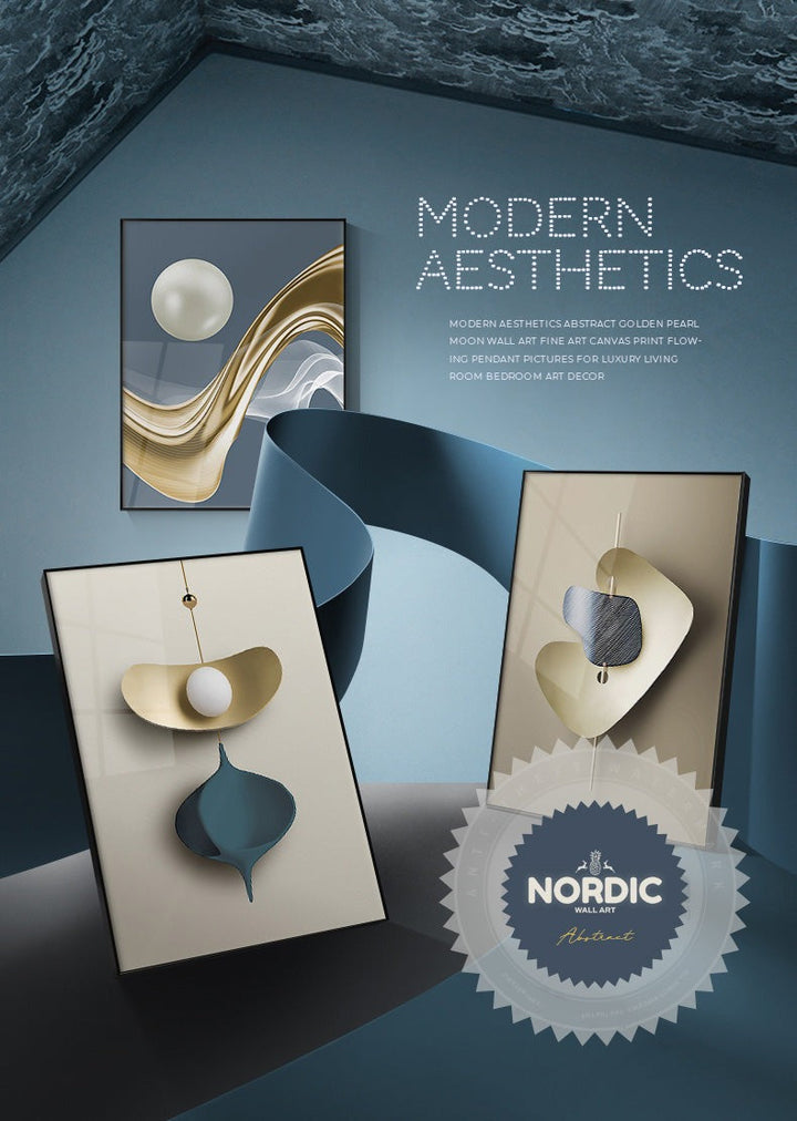 Modern Aesthetics Abstract Golden Pearl Moon Wall Art Fine Art Canvas Print Flowing Pendant Pictures For Luxury Living Room Bedroom Art Decor | Bowlift