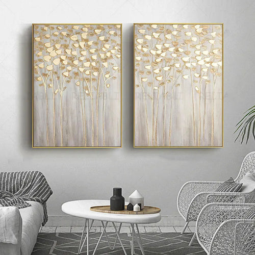 Modern Abstract Auspicious Golden Money Tree Wall Art Fine Art Canvas Prints Posters Pictures For Living Room Dining Room Bedroom Art Decor | Bowlift