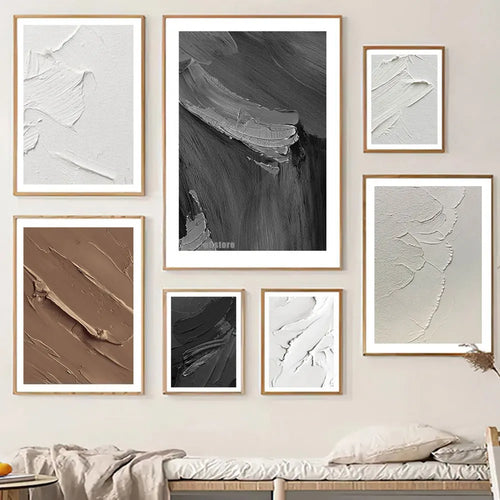 Modern Abstract Black & White Minimalist Wall Art Fine Art Canvas Prints Textural Design Pictures For Modern Loft Apartment Home Office Decor | Bowlift