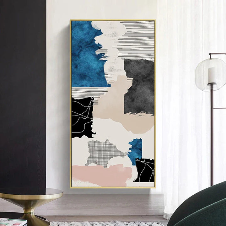 Modern Abstract Blue Grey Pink Canvas Print Artwork Poster Picture For Modern Apartment Living Room Bedroom Foyer Art For Contemporary Interiors | Bowlift