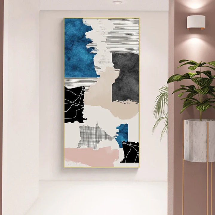 Modern Abstract Blue Grey Pink Canvas Print Artwork Poster Picture For Modern Apartment Living Room Bedroom Foyer Art For Contemporary Interiors | Bowlift
