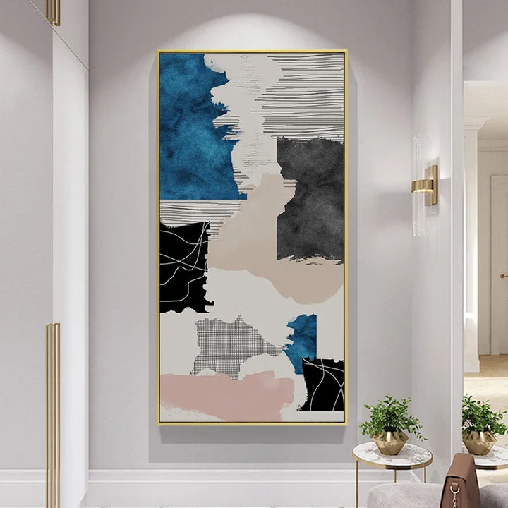 Modern Abstract Blue Grey Pink Canvas Print Artwork Poster Picture For Modern Apartment Living Room Bedroom Foyer Art For Contemporary Interiors | Bowlift