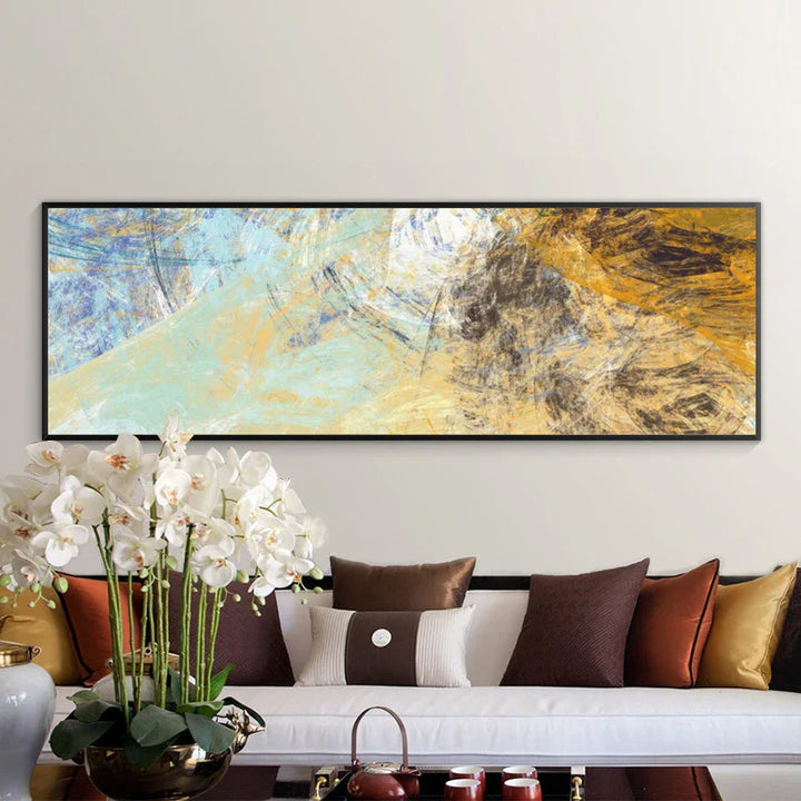 Modern Abstract Blue Yellow Color Splash Wall Art Fine Art Canvas Prints Wide Format Pictures For Above The Sofa Bedroom Art For Above The Bed | Bowlift
