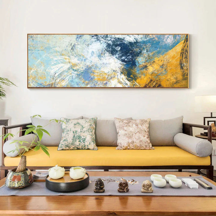Modern Abstract Blue Yellow Color Splash Wall Art Fine Art Canvas Prints Wide Format Pictures For Above The Sofa Bedroom Art For Above The Bed | Bowlift