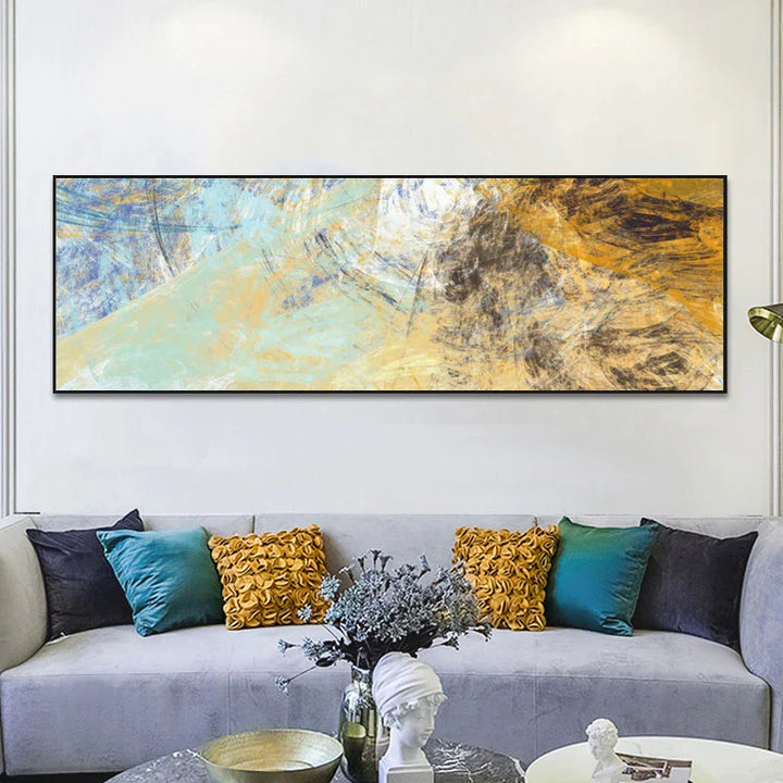 Modern Abstract Blue Yellow Color Splash Wall Art Fine Art Canvas Prints Wide Format Pictures For Above The Sofa Bedroom Art For Above The Bed | Bowlift