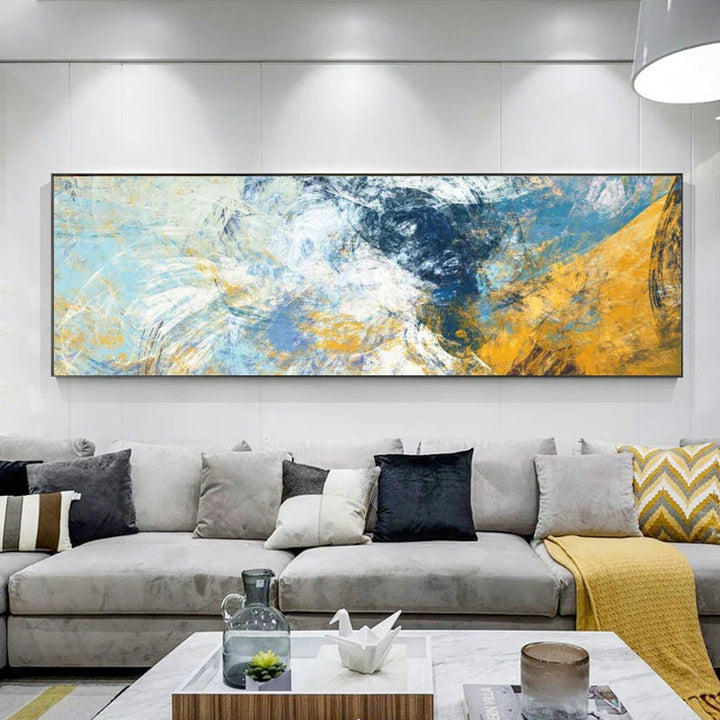 Modern Abstract Blue Yellow Color Splash Wall Art Fine Art Canvas Prints Wide Format Pictures For Above The Sofa Bedroom Art For Above The Bed | Bowlift