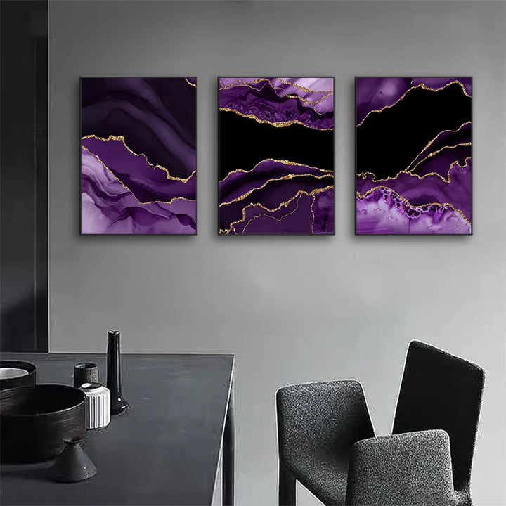 Modern Abstract Liquid Purple Black Marble Print Wall Art Fine Art Canvas Prints Pictures For Living Room Dining Room Home Office Art Decor | Bowlift