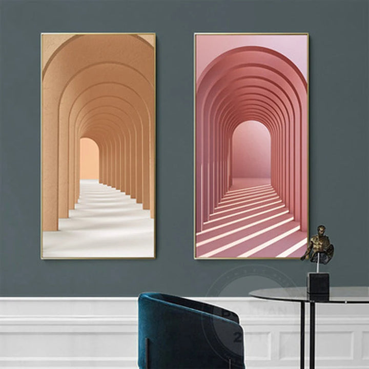 Modern Abstract Minimalist Arches Architecture Wall Art Fine Art Canvas Prints Pictures For Entrance Hall Foyer Living Room Home Office Decor | Bowlift