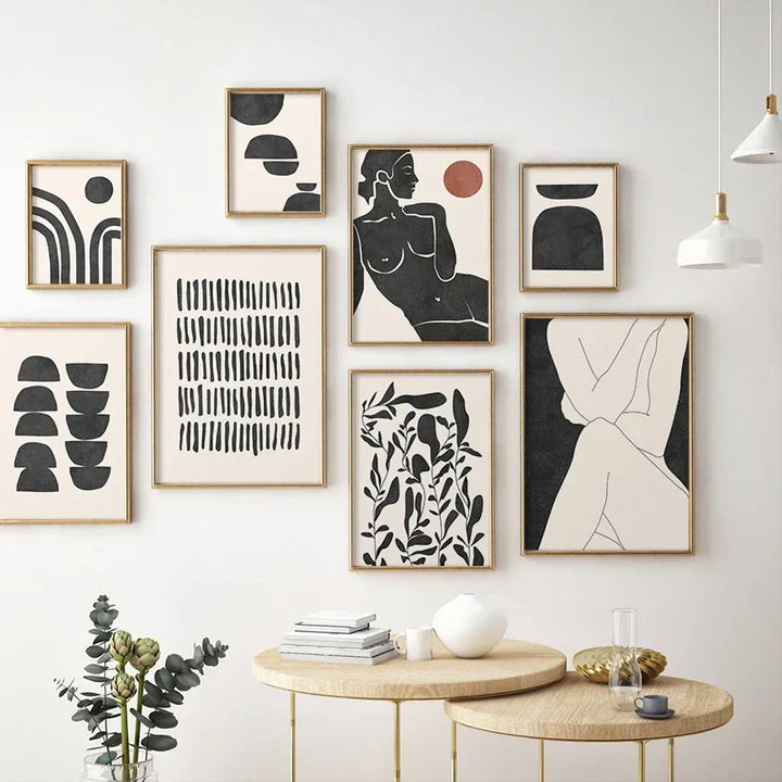 Modern Abstract Minimalist Feminine Body Art Line Art Wall Art Fine Art Canvas Prints Black White Posters Pictures For Contemporary Home Decor | Bowlift