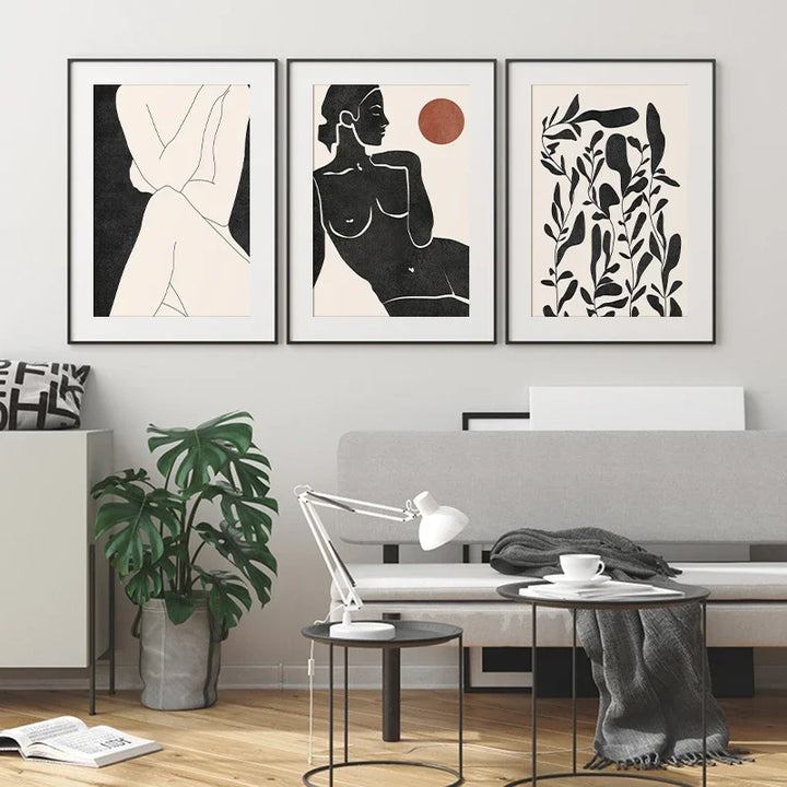 Modern Abstract Minimalist Feminine Body Art Line Art Wall Art Fine Art Canvas Prints Black White Posters Pictures For Contemporary Home Decor | Bowlift