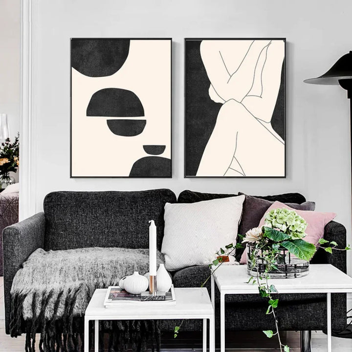 Modern Abstract Minimalist Feminine Body Art Line Art Wall Art Fine Art Canvas Prints Black White Posters Pictures For Contemporary Home Decor | Bowlift